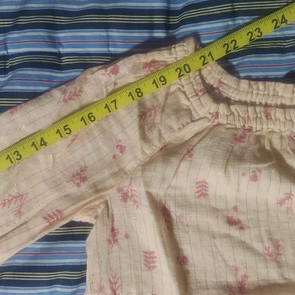 Cat & Jack Girls Blush Pink Peasant Top – Floral Gold Shimmer – Size 7-8